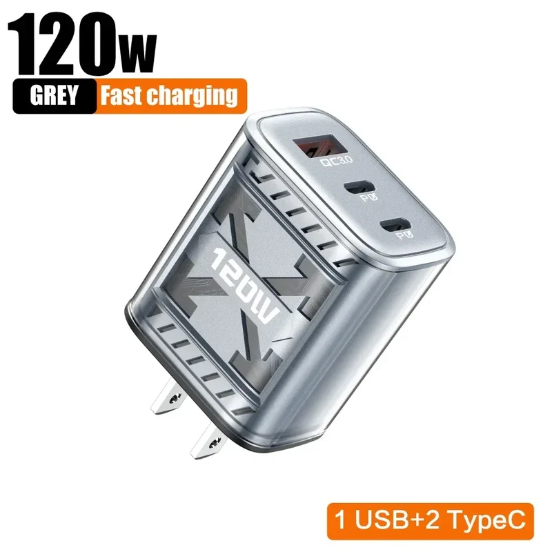 Total 120W USB C PD Charger QC 3.0 Type C Fast Charging Phones Wall Adapter for iPhone 16 Samsung Xiaomi POCO 3 In 1 USB Charger