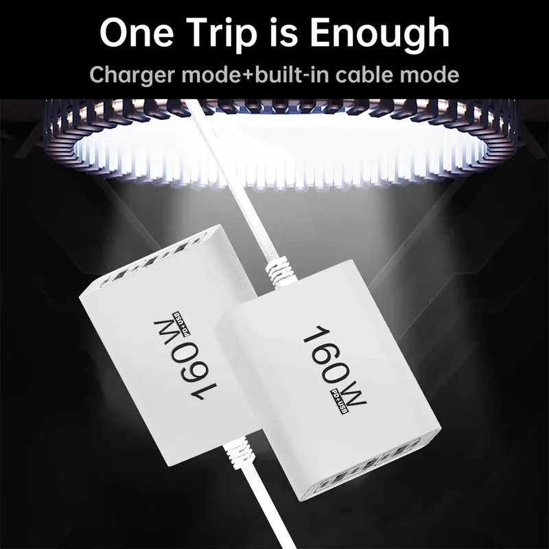 160W 7 Ports USB Charger USB Type C Wall Charger Adapter For Xiaomi iPhone Samsung POCO EU/US Plug USB PD Travel Chargers Socket