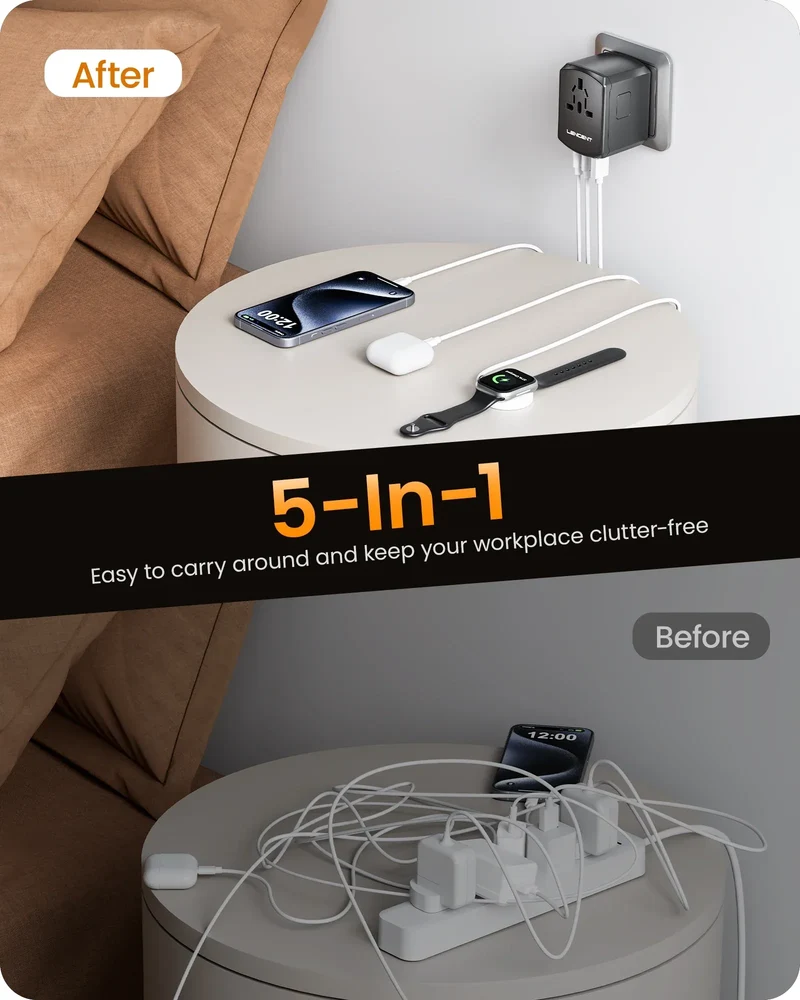 LENCENT Universal Travel Adapter International Plug Adaptor with 2 USB-C +2 USB-A Ports Wall Charger for EU UK USA AUS Travel