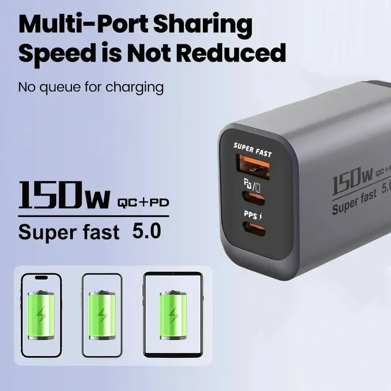 Multi Ports USB Type C Fast Charger 150W Super Charging Wall EU/US/UK Plug Charger Quick Charge3.0 USB Adapter PD3.0 Charge Head