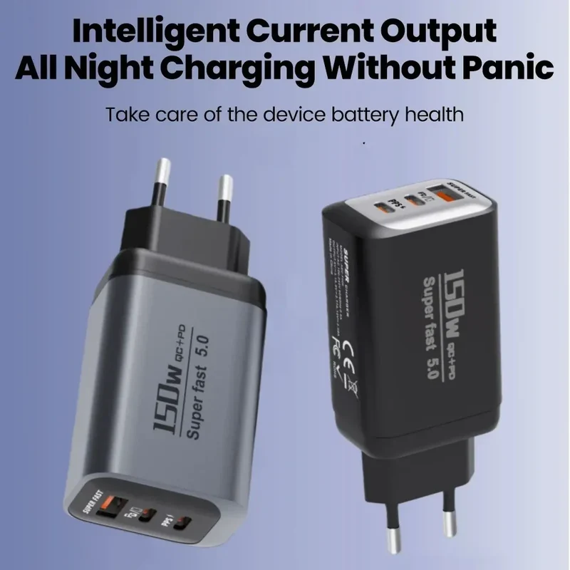 Multi Ports USB Type C Fast Charger 150W Super Charging Wall EU/US/UK Plug Charger Quick Charge3.0 USB Adapter PD3.0 Charge Head
