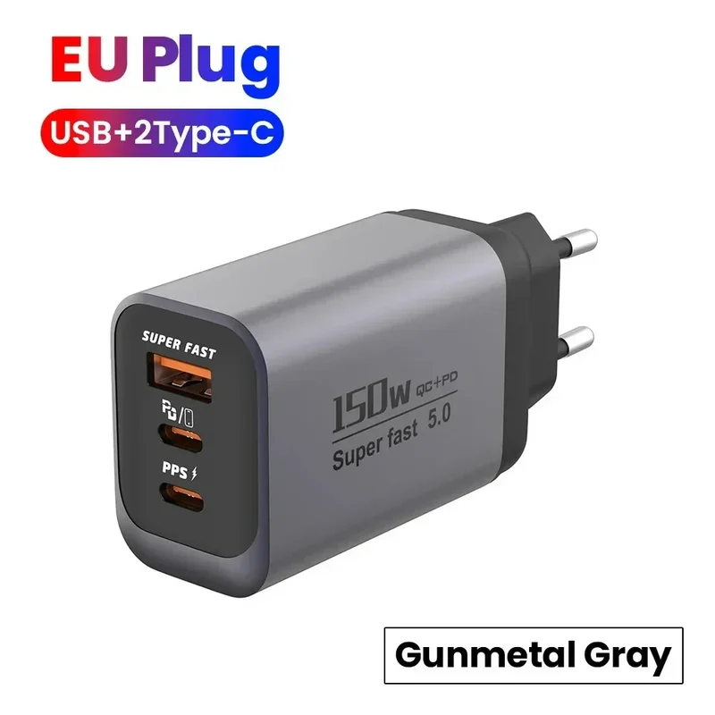Multi Ports USB Type C Fast Charger 150W Super Charging Wall EU/US/UK Plug Charger Quick Charge3.0 USB Adapter PD3.0 Charge Head