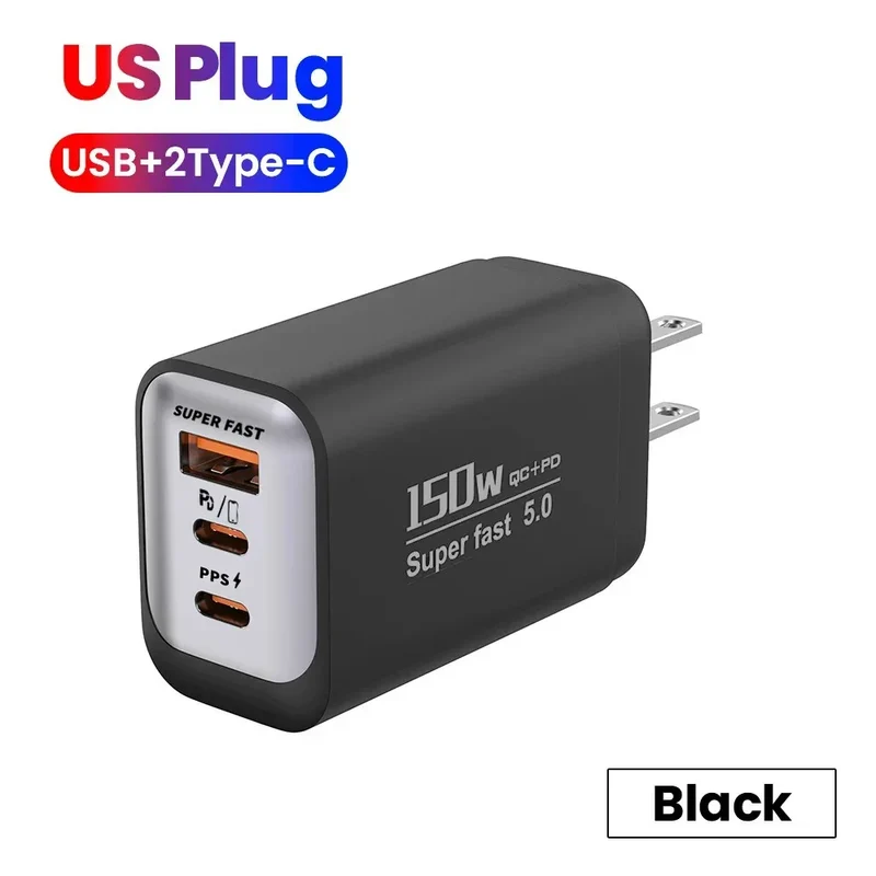 Multi Ports USB Type C Fast Charger 150W Super Charging Wall EU/US/UK Plug Charger Quick Charge3.0 USB Adapter PD3.0 Charge Head
