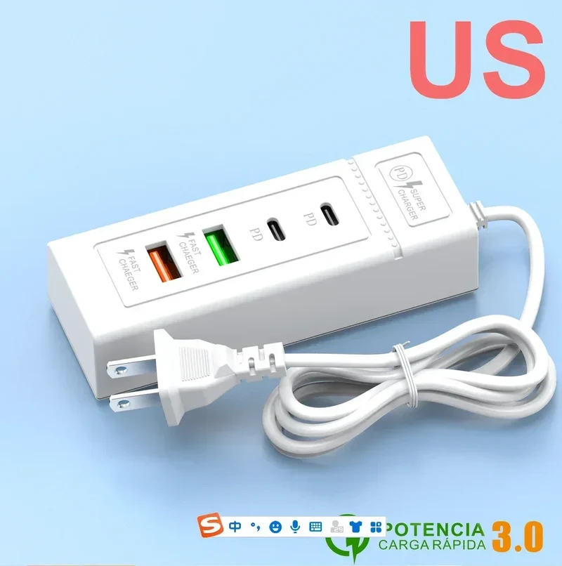 4 Ports USB Fast Charging Charger Type C Wall Charger For iPhone Samsung Xiaomi Huawei Phone Charger EU/US/UK Plug Power Adapter
