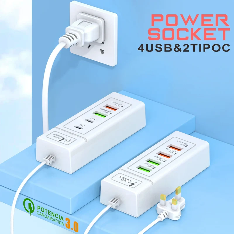 4 Ports USB Fast Charging Charger Type C Wall Charger For iPhone Samsung Xiaomi Huawei Phone Charger EU/US/UK Plug Power Adapter
