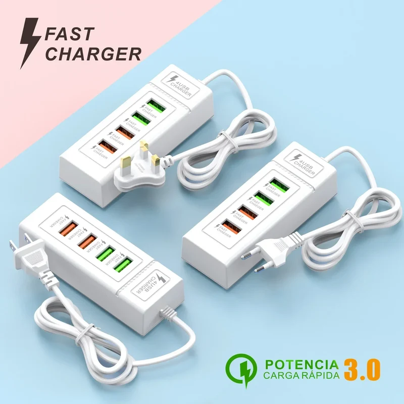 4 Ports USB Fast Charging Charger Type C Wall Charger For iPhone Samsung Xiaomi Huawei Phone Charger EU/US/UK Plug Power Adapter