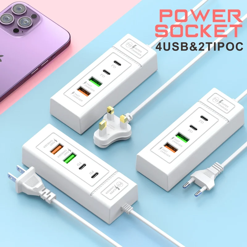 4 Ports USB Fast Charging Charger Type C Wall Charger For iPhone Samsung Xiaomi Huawei Phone Charger EU/US/UK Plug Power Adapter