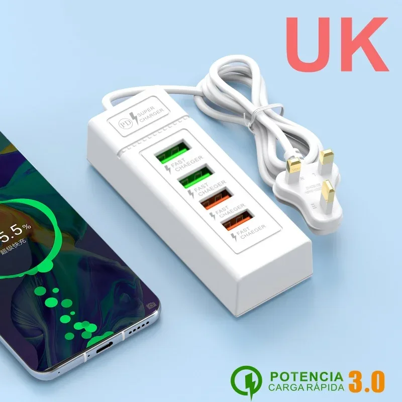 4 Ports USB Fast Charging Charger Type C Wall Charger For iPhone Samsung Xiaomi Huawei Phone Charger EU/US/UK Plug Power Adapter