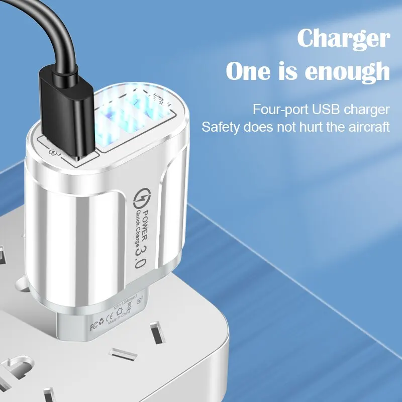 48W Fast Wall Chargers EU/US Plug 4 Port USB Charger Quick Charge 3.0 Mobile Phone Charger For iPhone Samsung Xiaomi Huawei POCO