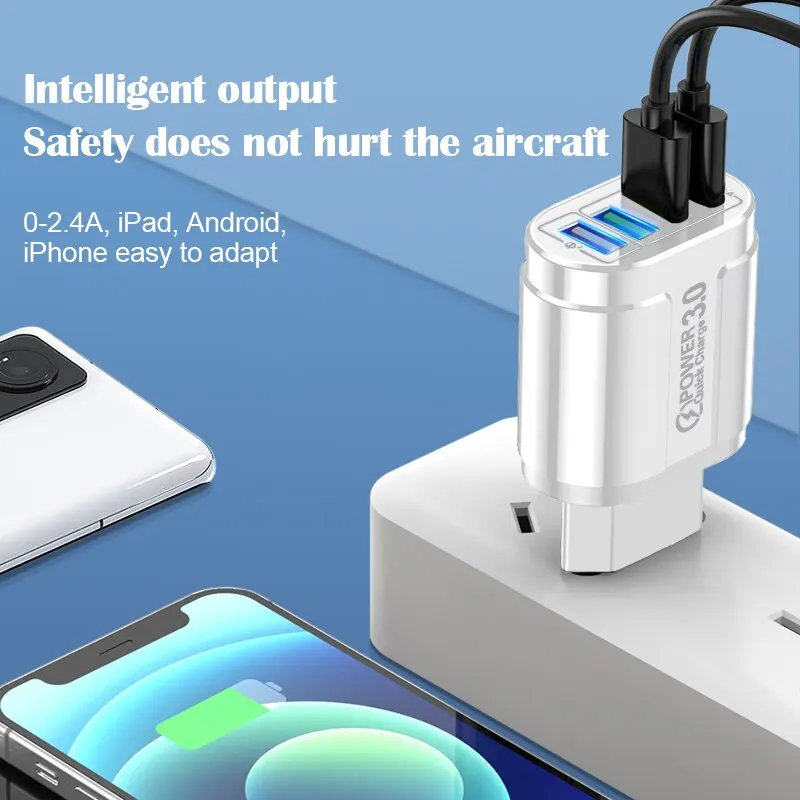 48W Fast Wall Chargers EU/US Plug 4 Port USB Charger Quick Charge 3.0 Mobile Phone Charger For iPhone Samsung Xiaomi Huawei POCO