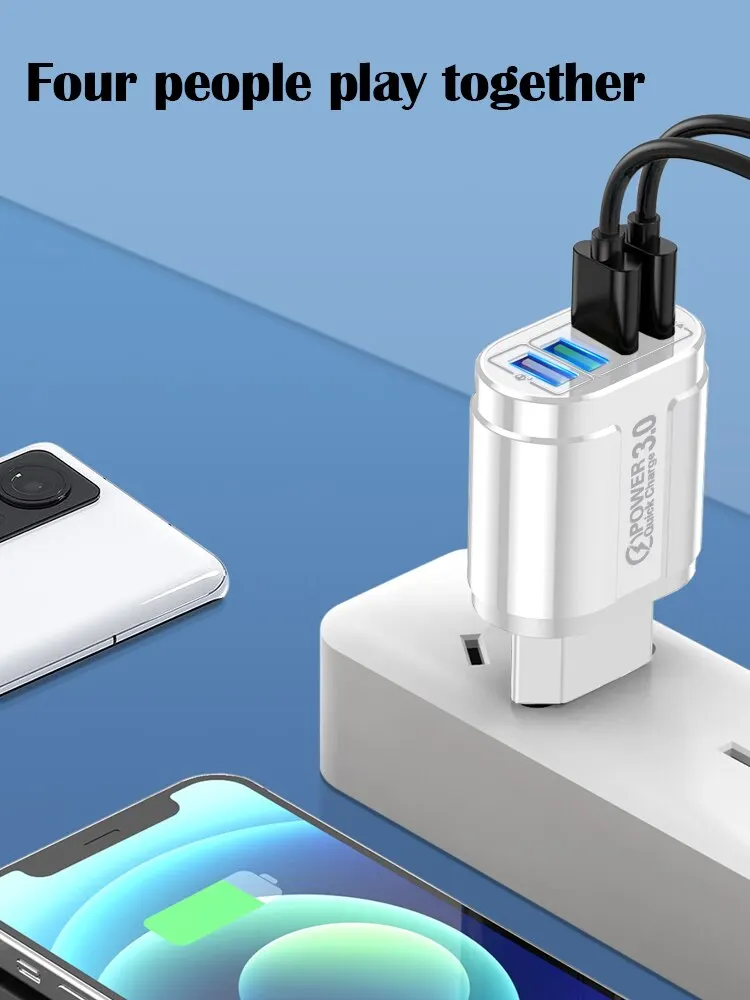 48W Fast Wall Chargers EU/US Plug 4 Port USB Charger Quick Charge 3.0 Mobile Phone Charger For iPhone Samsung Xiaomi Huawei POCO