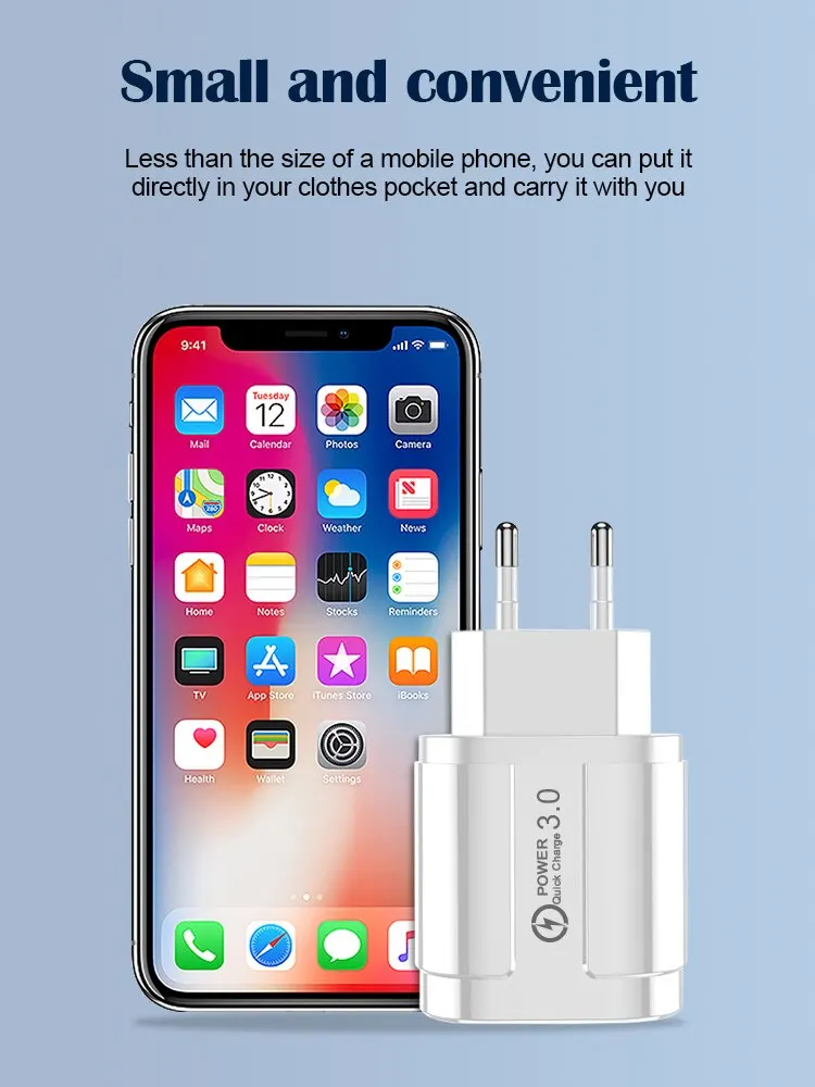 48W Fast Wall Chargers EU/US Plug 4 Port USB Charger Quick Charge 3.0 Mobile Phone Charger For iPhone Samsung Xiaomi Huawei POCO