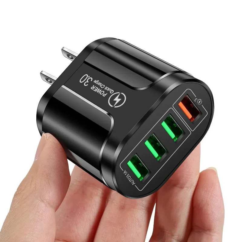 48W Fast Wall Chargers EU/US Plug 4 Port USB Charger Quick Charge 3.0 Mobile Phone Charger For iPhone Samsung Xiaomi Huawei POCO