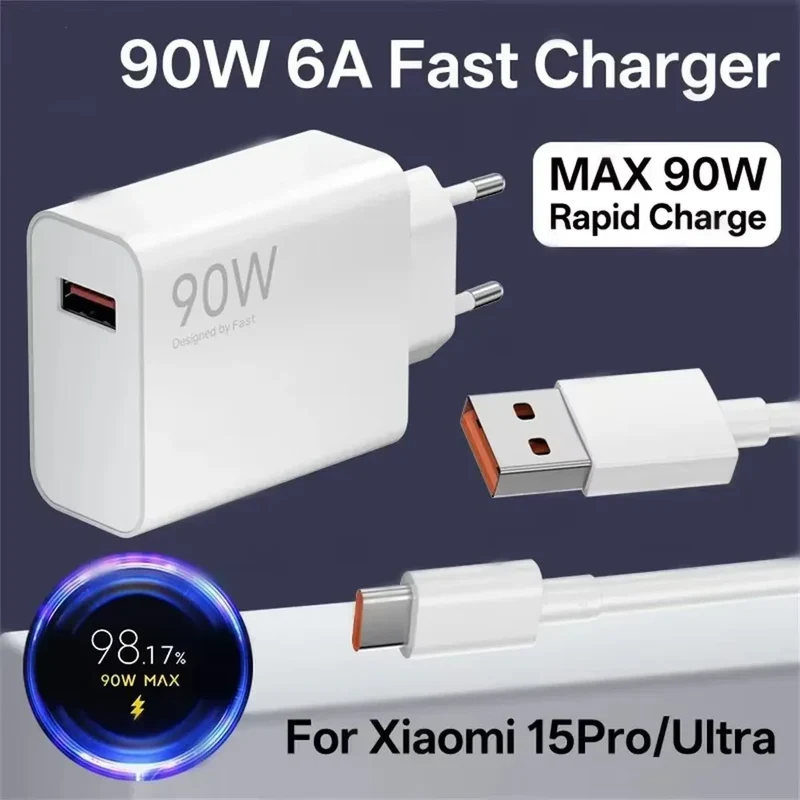 90W Fast Charger For Universal USB Charging Power Adapter USB To Type C Quick Charging Cable Accessories Wall USB Charger