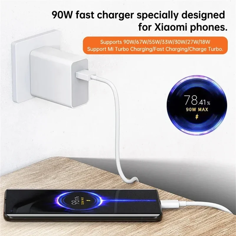 90W Fast Charger For Universal USB Charging Power Adapter USB To Type C Quick Charging Cable Accessories Wall USB Charger