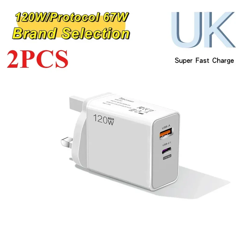 120W USB Fast Charger With Type C Cable Fast Charging Adapter For iPhone 16 Samsung Xiaomi Huawei PD Cell Phones Quick Charger