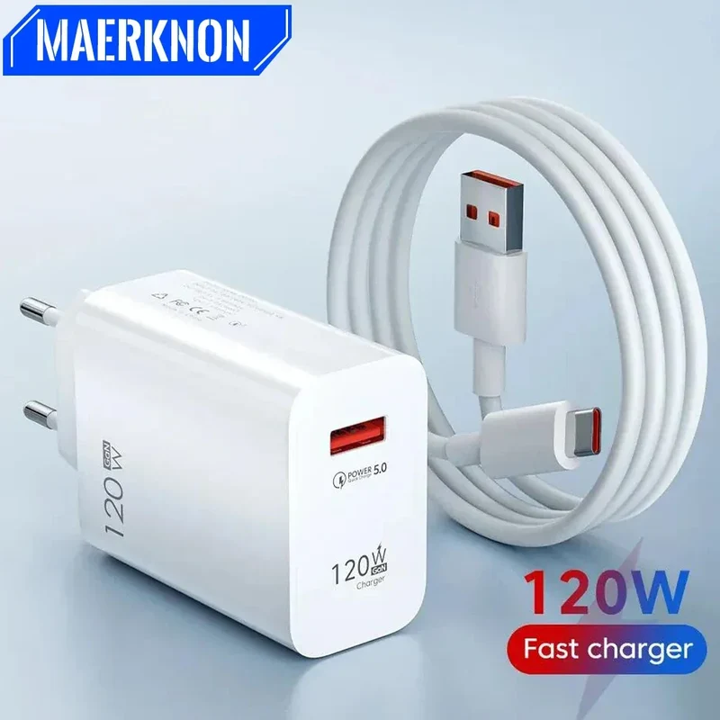 USB GaN 120W Charger Quick Charge 3.0 EU/US Plug Phone Charger Adapter Type C Wire For iPhone Samsung Xiaomi Huawei Fast Charger