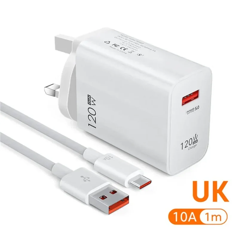 USB GaN 120W Charger Quick Charge 3.0 EU/US Plug Phone Charger Adapter Type C Wire For iPhone Samsung Xiaomi Huawei Fast Charger