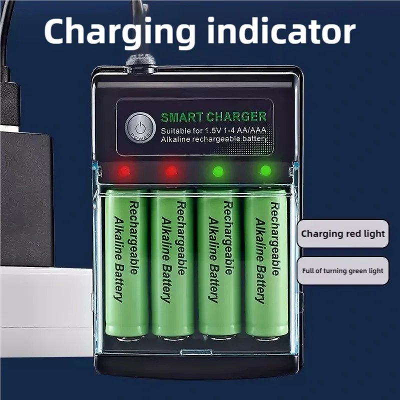 1.5V USB 4 slots Charger Independent Charging AA alkaline battery charger Smart Portable Rechargeable Battery Charger with cover
