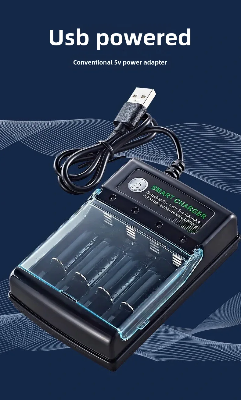 1.5V USB 4 slots Charger Independent Charging AA alkaline battery charger Smart Portable Rechargeable Battery Charger with cover