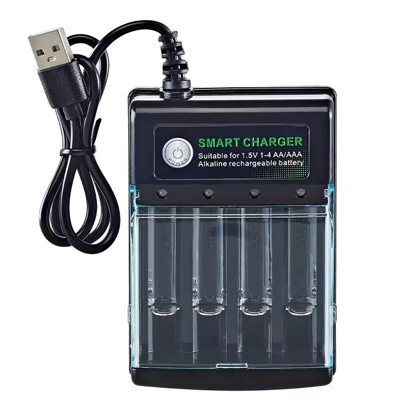 1.5V USB 4 slots Charger Independent Charging AA alkaline battery charger Smart Portable Rechargeable Battery Charger with cover