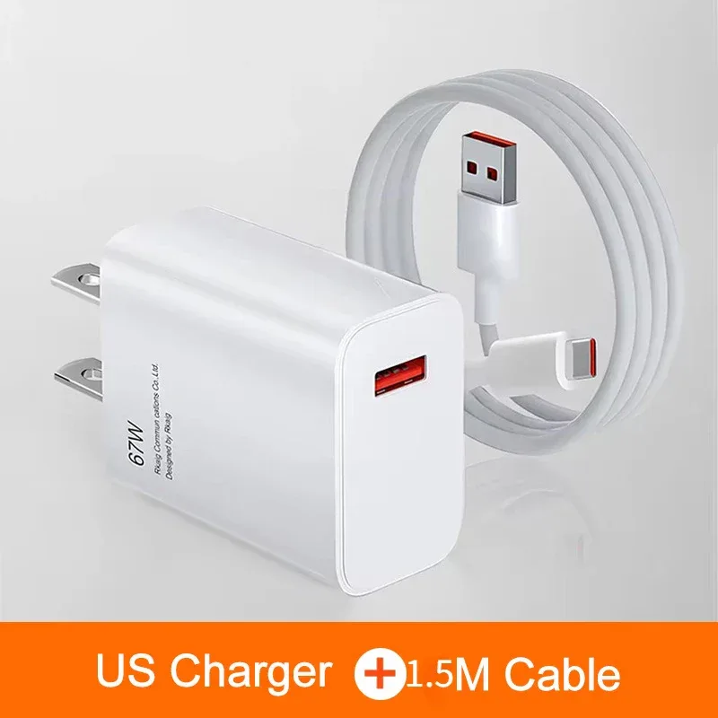 EU US UK Plug 67W 6A USB Fast Charger For Xiaomi 10T 11 12 Lite 13T Redmi Note 10 11T 12 13 POCO X4 X5 F5 Type C Charging Cable