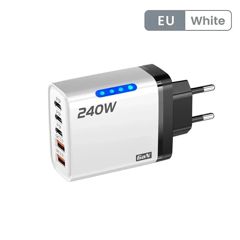 240W GaN USB C Charger 5 in 1 Fast Charging Phone Charger Power Adapter For iPhone Samsung Xiaomi Type C EU/US Plug Wall Charger