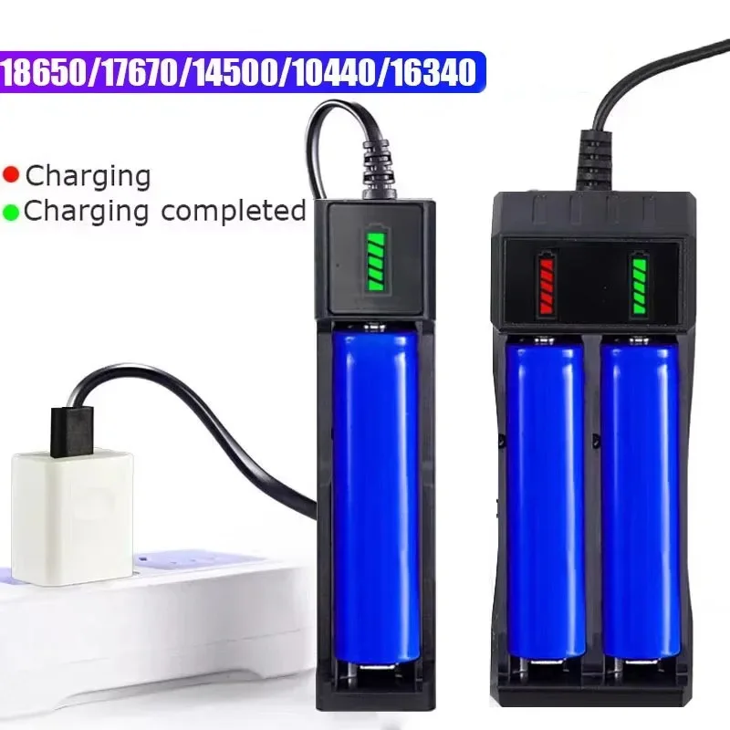 18650 Battery Charger 1/2/4 Slots Dual 18650 Charging 3.7V Rechargeable Lithium Battery USB Charger For 16340 14500 18650