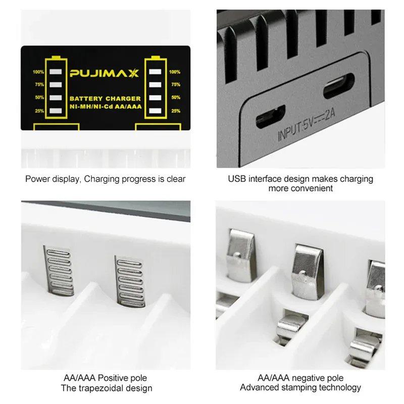 4 Slots Battery Charger Intelligent Fast USB Charger for AAA/AA Rechargeable Ni-MH/Ni-Cd Batteries with LED Indicator Charger