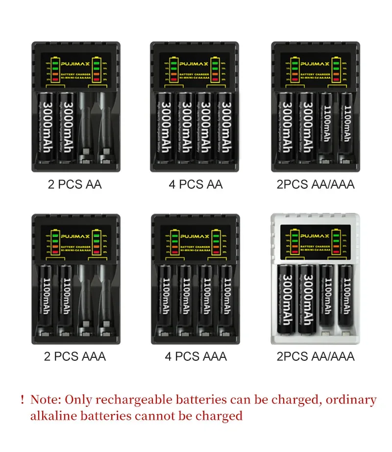 4 Slots Battery Charger Intelligent Fast USB Charger for AAA/AA Rechargeable Ni-MH/Ni-Cd Batteries with LED Indicator Charger
