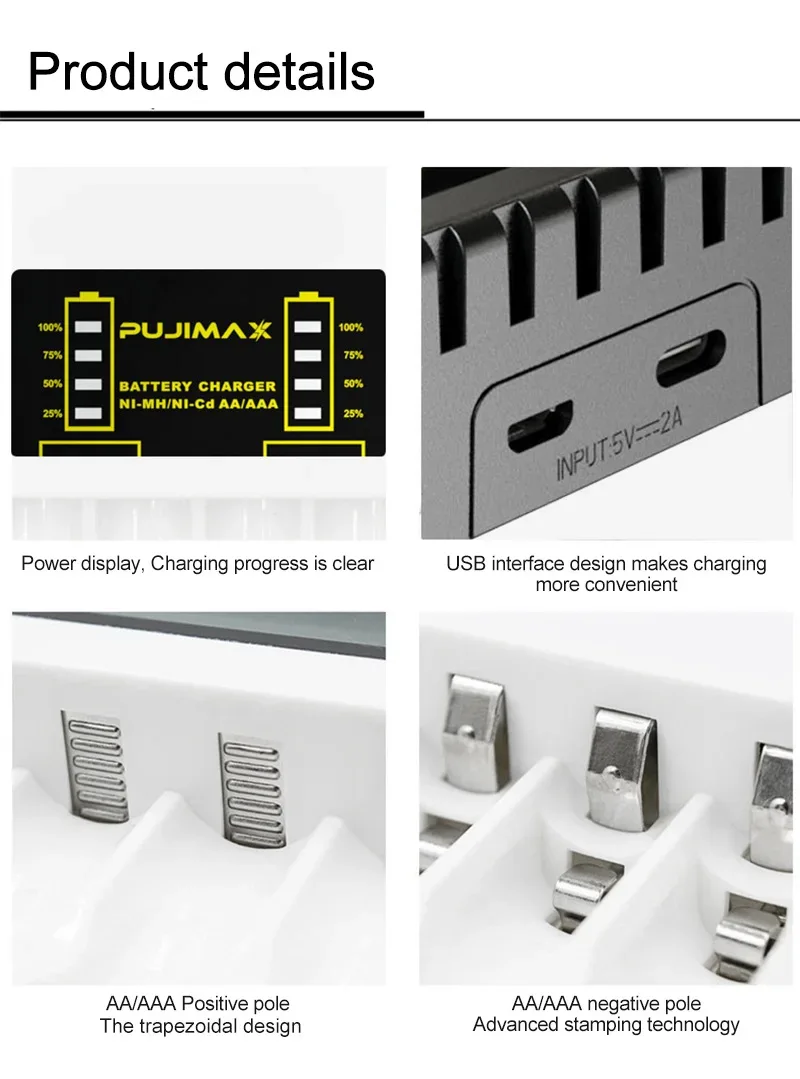 4 Slots Battery Charger Intelligent Fast USB Charger for AAA/AA Rechargeable Ni-MH/Ni-Cd Batteries with LED Indicator Charger