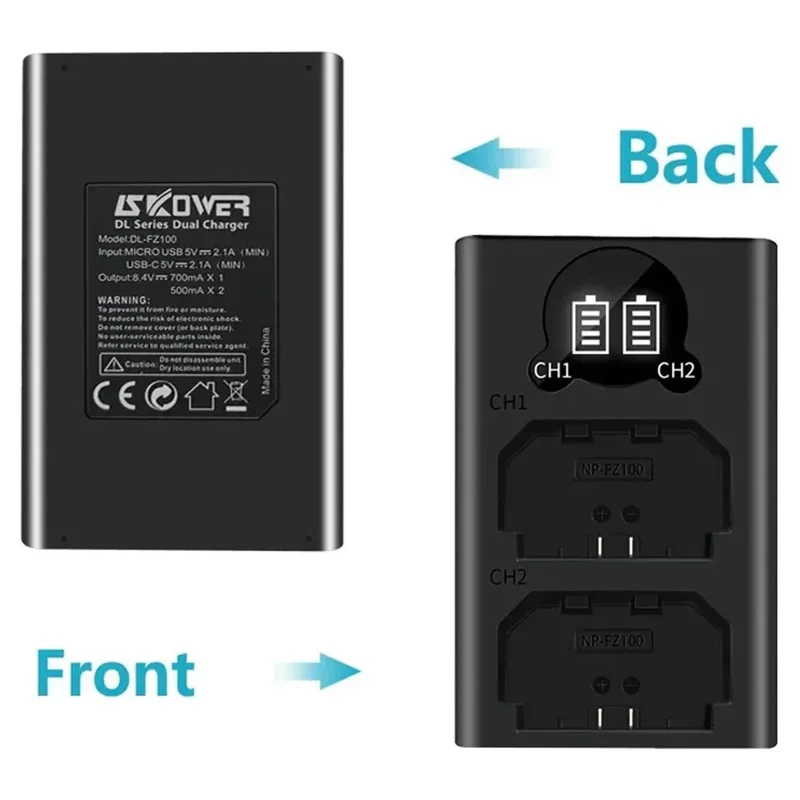 Dual Camera Battery Charger for Sony NP-FW50 FZ100 BX1 Canon LP-E6 E8 E17 NB-13L fuji NP-W235 W126 Nikon EN-El15 EL25 Panasonic
