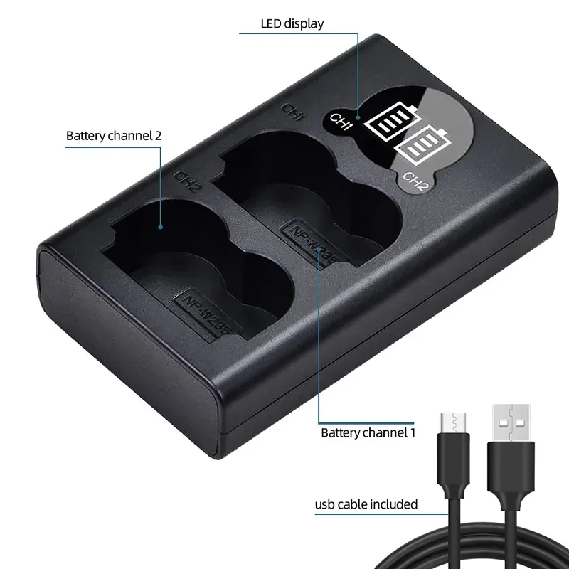 Dual Camera Battery Charger for Sony NP-FW50 FZ100 BX1 Canon LP-E6 E8 E17 NB-13L fuji NP-W235 W126 Nikon EN-El15 EL25 Panasonic