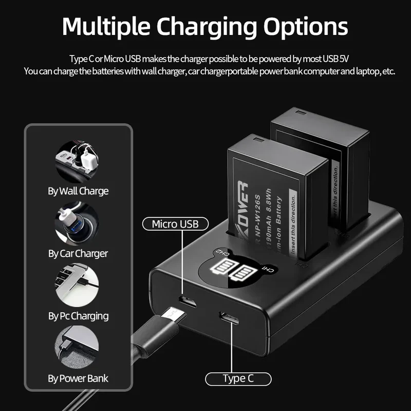 Dual Camera Battery Charger for Sony NP-FW50 FZ100 BX1 Canon LP-E6 E8 E17 NB-13L fuji NP-W235 W126 Nikon EN-El15 EL25 Panasonic
