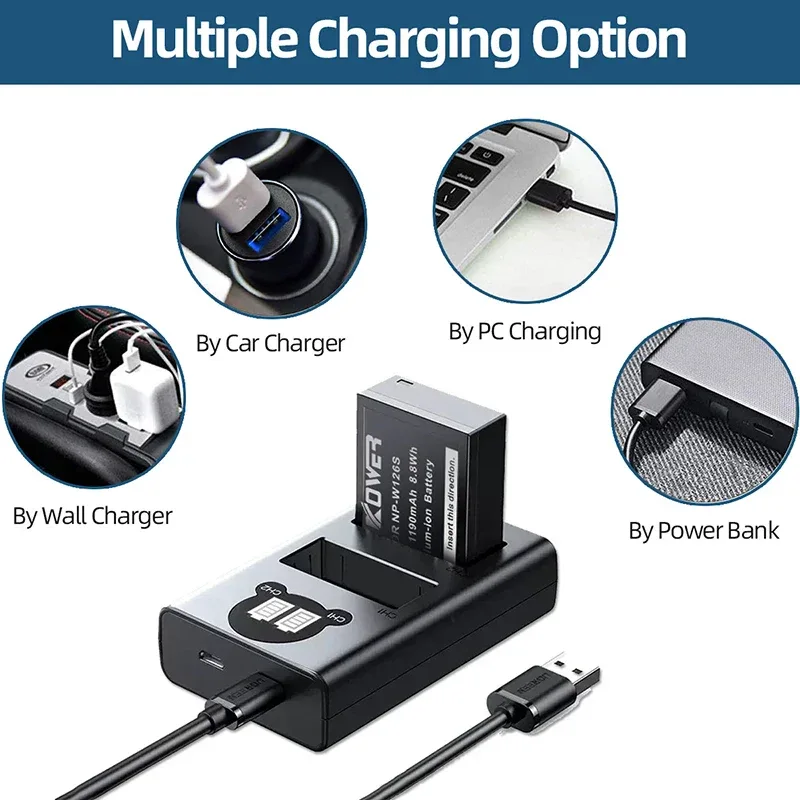 Dual Camera Battery Charger for Sony NP-FW50 FZ100 BX1 Canon LP-E6 E8 E17 NB-13L fuji NP-W235 W126 Nikon EN-El15 EL25 Panasonic