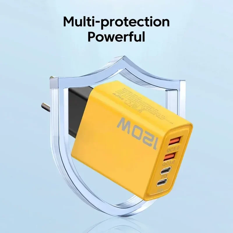 120W Fast Charger Hub USB C Quick Charge Ports PD 3.0 QC 3.0 For iPhone Samsung Xiaomi Android Phone Global Travel Charger Plug