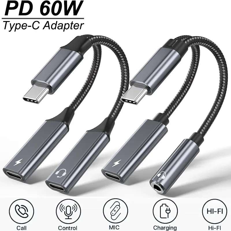 2 in 1 USB C to 3.5mm Headphone and Charger Adapter USB C PD 3.0 Port to Aux Audio Jack Fast Charging Dongle Cable Cord