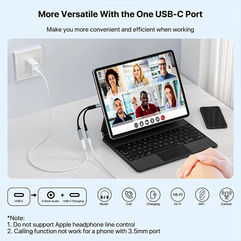 2 in 1 USB C to 3.5mm Headphone and Charger Adapter USB C PD 3.0 Port to Aux Audio Jack Fast Charging Dongle Cable Cord