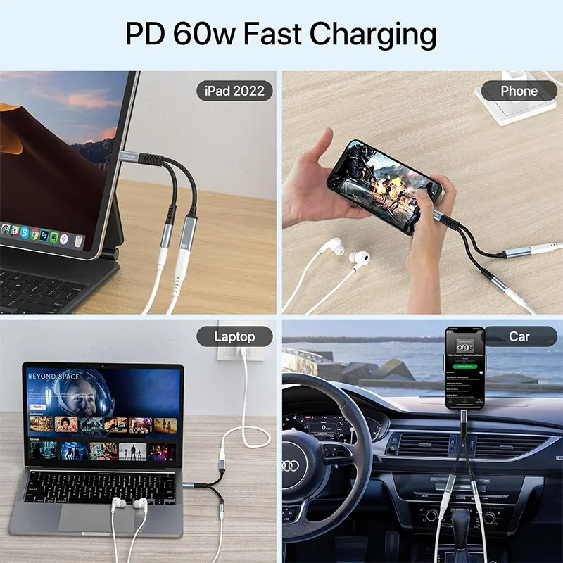 2 in 1 USB C to 3.5mm Headphone and Charger Adapter USB C PD 3.0 Port to Aux Audio Jack Fast Charging Dongle Cable Cord