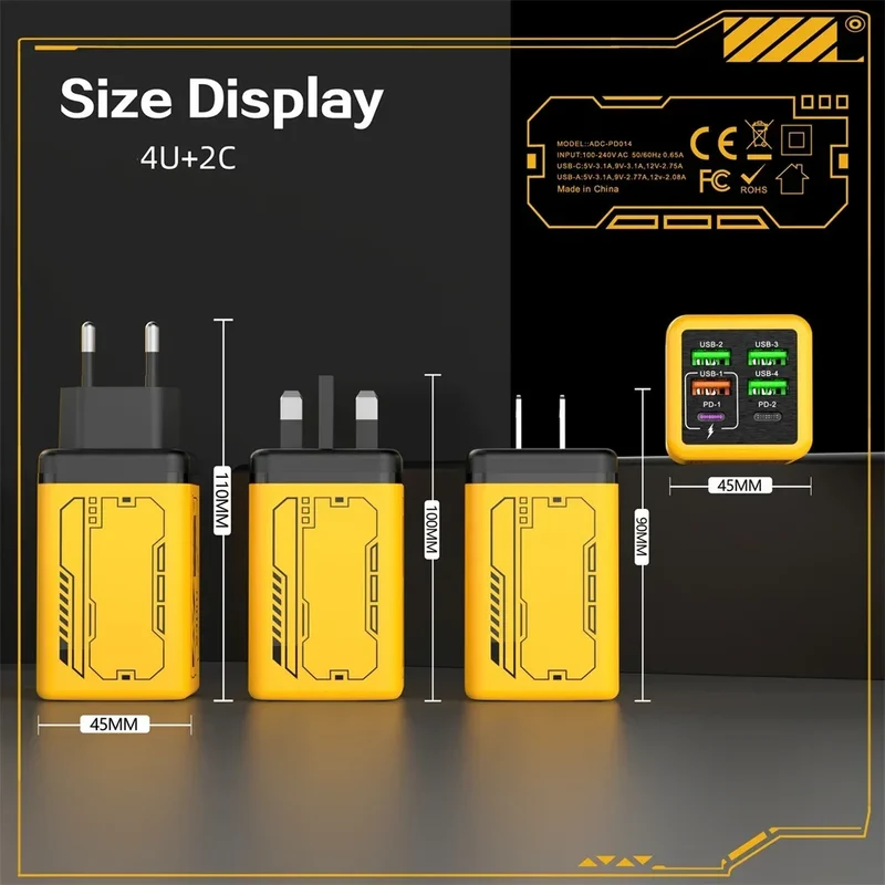 240W 6 Ports USB C Charger Fast Charging EU/US/UK Wall Charger For iPhone Samsung Xiaomi Type C Quick Charge Phone Power Adapter