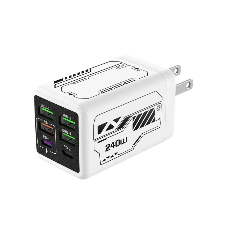 240W 6 Ports USB C Charger Fast Charging EU/US/UK Wall Charger For iPhone Samsung Xiaomi Type C Quick Charge Phone Power Adapter