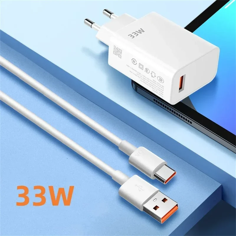 33W USB Fast Charging Charger with 6A Type C Cable Mobile Phone Adapter For iPhone 15 Xiaomi 14 Redmi 13 12 Samsung Wall Adapter