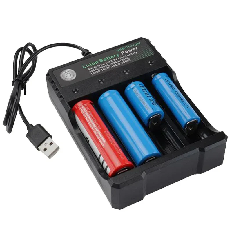 18650 Battery Charger Black 2/3/4 Slots AC 110V 220V Dual For 18650 Charging 3.7V Rechargeable Lithium Battery 4 Ports Charger