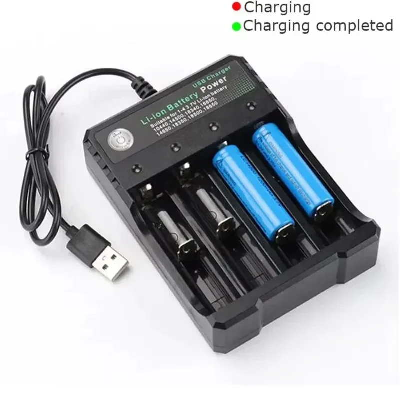 18650 Battery Charger Black 2/3/4 Slots AC 110V 220V Dual For 18650 Charging 3.7V Rechargeable Lithium Battery 4 Ports Charger