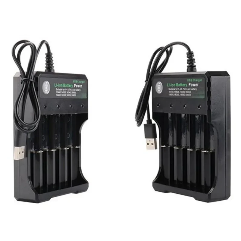 18650 Battery Charger Black 2/3/4 Slots AC 110V 220V Dual For 18650 Charging 3.7V Rechargeable Lithium Battery 4 Ports Charger