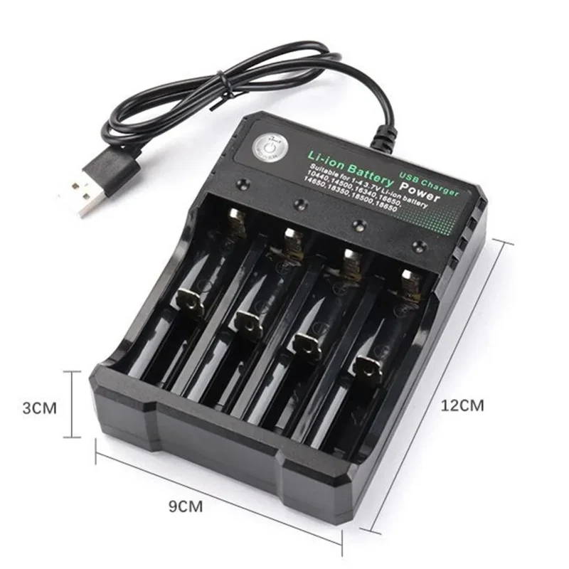 18650 Battery Charger Black 2/3/4 Slots AC 110V 220V Dual For 18650 Charging 3.7V Rechargeable Lithium Battery 4 Ports Charger