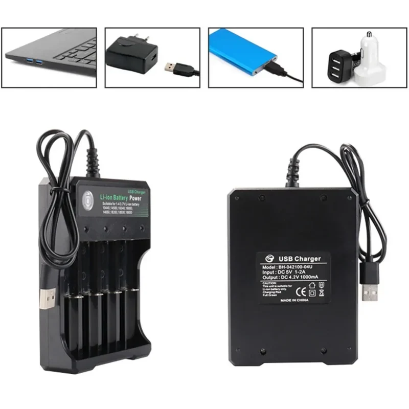 18650 Battery Charger Black 2/3/4 Slots AC 110V 220V Dual For 18650 Charging 3.7V Rechargeable Lithium Battery 4 Ports Charger