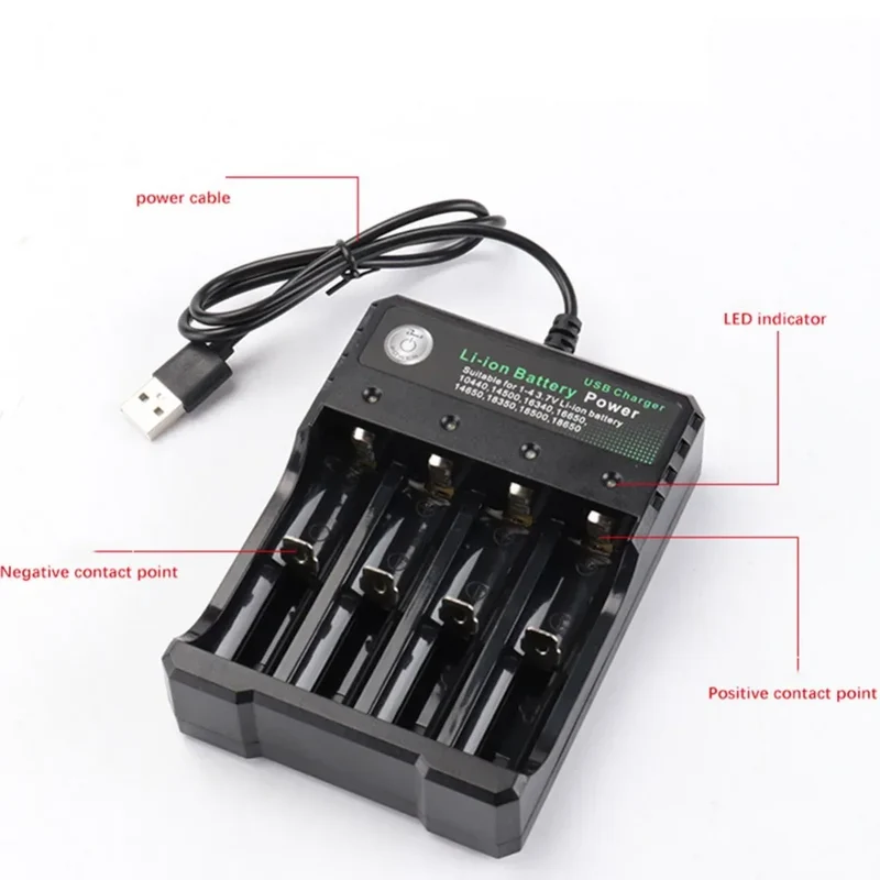 18650 Battery Charger Black 2/3/4 Slots AC 110V 220V Dual For 18650 Charging 3.7V Rechargeable Lithium Battery 4 Ports Charger