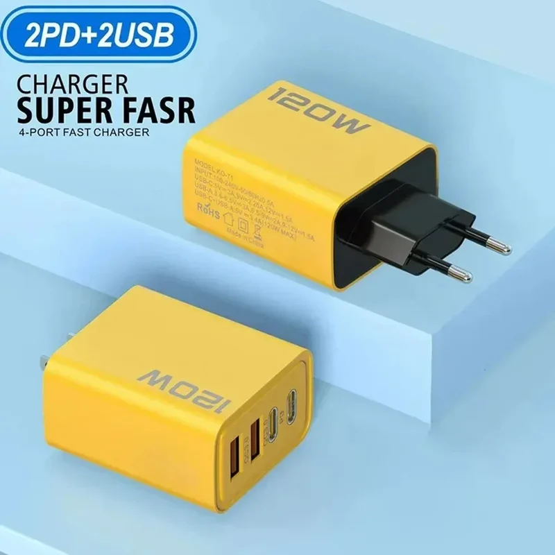 Total 120W 4-Port USB Type C Fast Wall Adapter for Quick Charge Mobile Phone