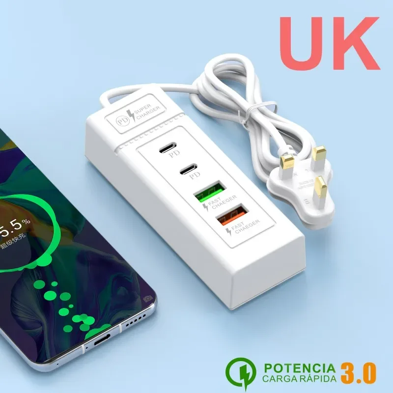 USB C Charger Power Strip Multi Ports Fast Charging EU/US/UK Plug Power Adapter Quick Charge 3.0 PD Type C Wall Charger Socket
